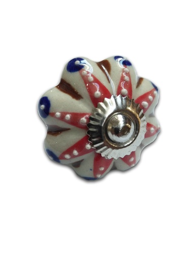 [BR.TIR-1021] TIRADOR CERAMICO VINTAGE TIPO FLOR  BLANCO C/FLORES COLOR x1u.