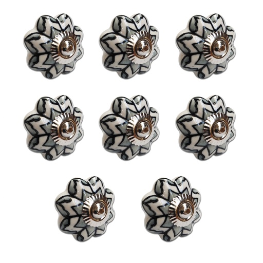 [ML.492] TIRADOR CERAMICO VINTAGE TIPO FLOR  BLANCO C/FLORES PACK X 8u.