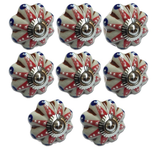 [ML.501] TIRADOR CERAMICO VINTAGE TIPO FLOR  BLANCO C/FLORES PACK X 8u.