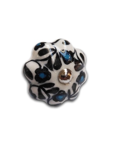 [BR.TIR-1000] TIRADOR CERAMICO VINTAGE TIPO FLOR BLANCO C/ FLORES AZULES x1u.